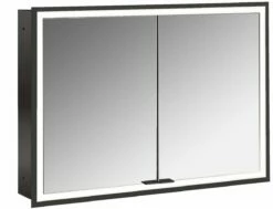 Emco Prime Armoire à Miroir éclairée à Encastrer 949713393 1000x730mm, Avec Kit D'éclairage, 2 Portes, Noir/miroir