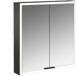 Emco Prime Armoire à Miroir éclairée En Saillie 949713561 600x700mm, 2 Portes, Noir/miroir