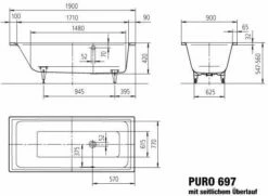 Kaldewei Puro 697 Bath 25970013001 190x90 Cm, Blanc, Effet Perlant, Trop-plein Latéral -Fournitures De Salle De Bain Soldes Kaldewei Puro 697 bath 25970013001 190x90 cm blanc effet perlant trop plein lateral 2