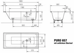 Kaldewei Puro Baignoire 256700013030 180x80cm, Trop-plein Latéral, Effet Perlant, Bahama Beige -Fournitures De Salle De Bain Soldes Kaldewei Puro baignoire 256700013030 180x80cm trop plein lateral effet perlant bahama beige 2