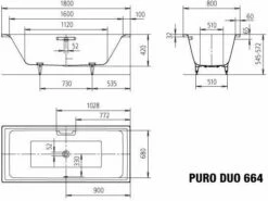 Kaldewei Puro Bain Duo 266400010231 180x80cm, Trop-plein Au Milieu, Pergamon -Fournitures De Salle De Bain Soldes Kaldewei Puro bain duo 266400010231 180x80cm trop plein au milieu pergamon 3