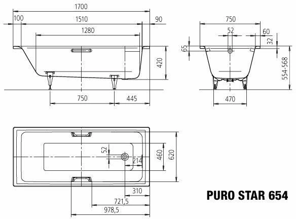 Kaldewei Puro Star Bath 255434010199 170x75cm, Full Anti-slip, Manhattan 9 Kaldewei Puro Star Bath 255434010199 170x75cm, Full Anti-slip, Manhattan – Image 7