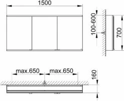 Keuco Royal Modular 2. 1930 800311150100200 1500 X 700 X 160 Mm, 2 Steckdosen , Extension Murale, 3 Portes -Fournitures De Salle De Bain Soldes Keuco Royal Modular 2. 1930 800311150100200 1500 x 700 x 160 mm 2 Steckdosen extension murale 3 portes 1