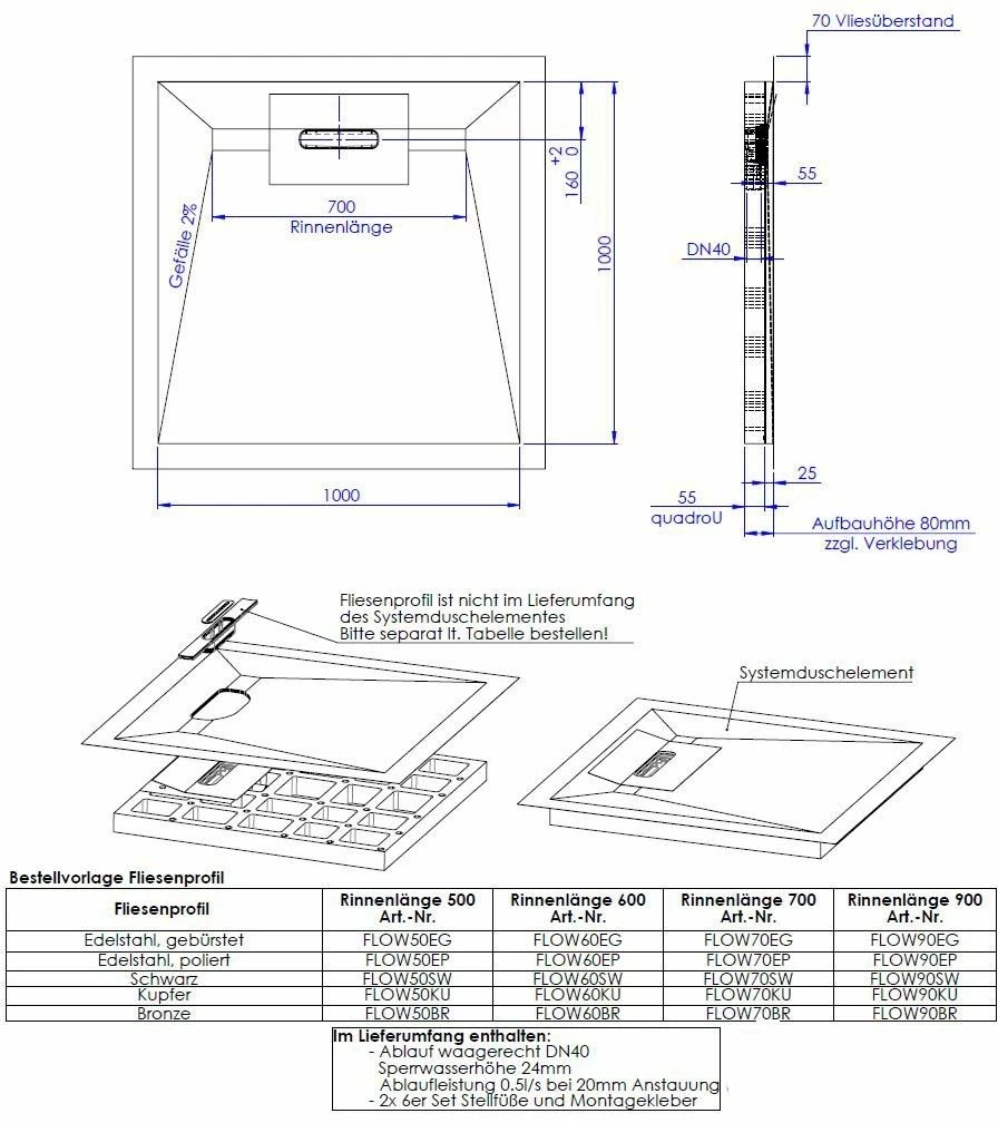 Schedel Line Flow élément De Douche LI1KF601010 100 X 100 Cm, Pente Sur Quatre Côtés 4 Schedel Line Flow élément De Douche LI1KF601010 100 X 100 Cm, Pente Sur Quatre Côtés – Image 2