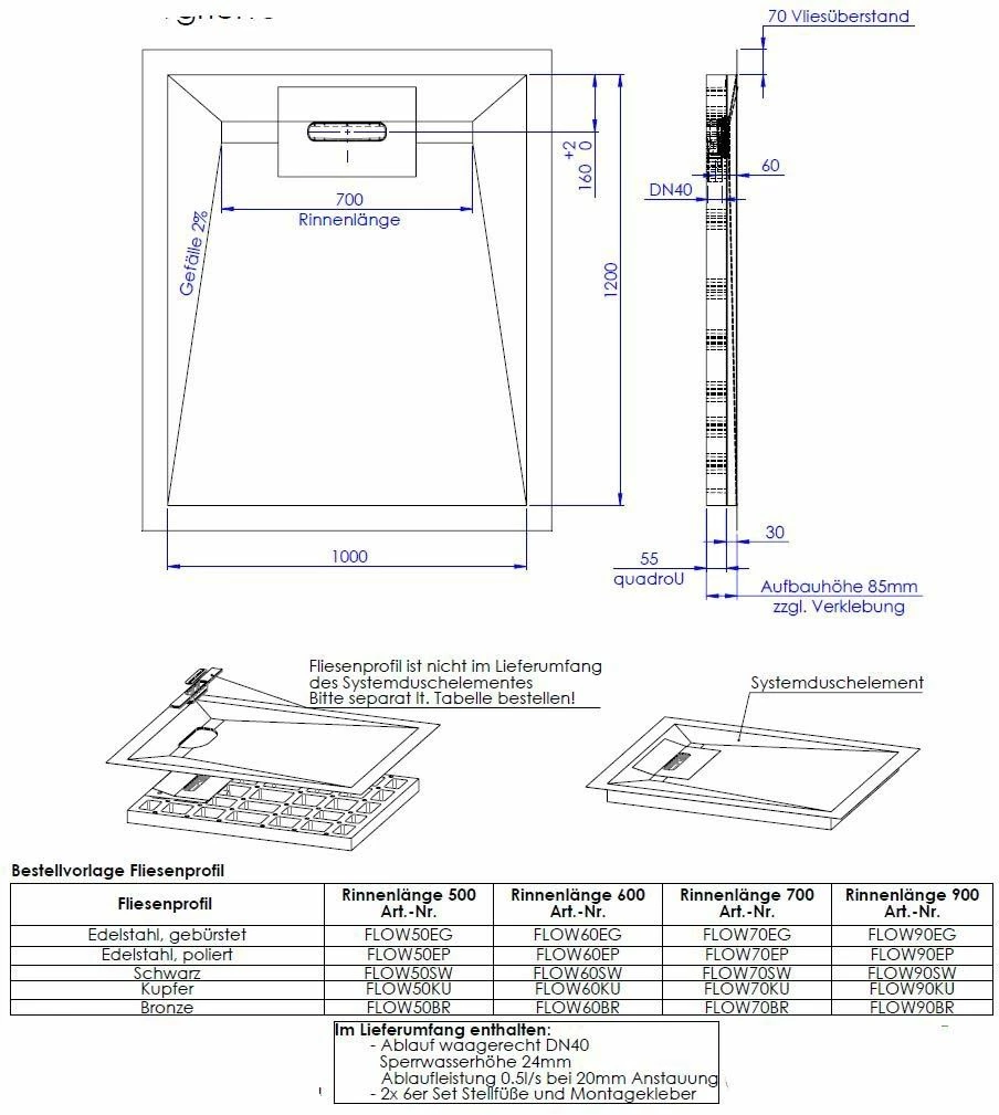 Schedel Line Flow élément De Douche LI1KF601012 100 X 120 Cm, Pente Sur Quatre Côtés 4 Schedel Line Flow élément De Douche LI1KF601012 100 X 120 Cm, Pente Sur Quatre Côtés – Image 2