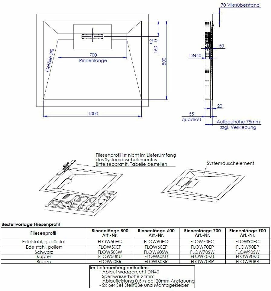 Schedel Line Flow élément De Douche LI1KF601080 100 X 80 Cm, Pente Sur Quatre Côtés 4 Schedel Line Flow élément De Douche LI1KF601080 100 X 80 Cm, Pente Sur Quatre Côtés – Image 2