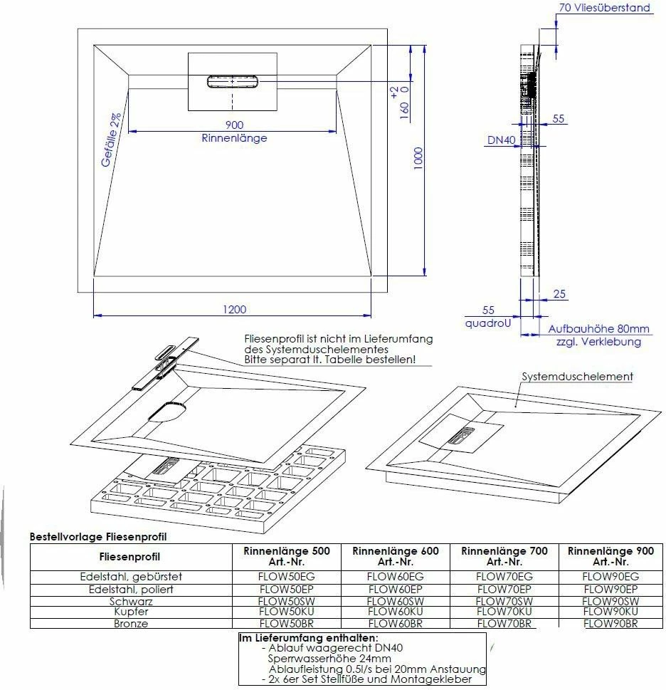 Schedel Line Flow élément De Douche LI1KF601210 120 X 100 Cm, Pente Sur Quatre Côtés 4 Schedel Line Flow élément De Douche LI1KF601210 120 X 100 Cm, Pente Sur Quatre Côtés – Image 2