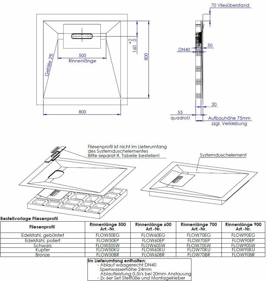 Schedel Line Flow élément De Douche LI1KF608080 80 X 80 Cm, Pente Sur Quatre Côtés 4 Schedel Line Flow élément De Douche LI1KF608080 80 X 80 Cm, Pente Sur Quatre Côtés – Image 2