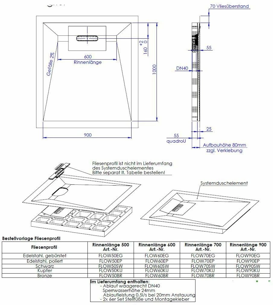 Schedel Line Flow élément De Douche LI1KF609010 90 X 100 Cm, Pente Sur Quatre Côtés 4 Schedel Line Flow élément De Douche LI1KF609010 90 X 100 Cm, Pente Sur Quatre Côtés – Image 2