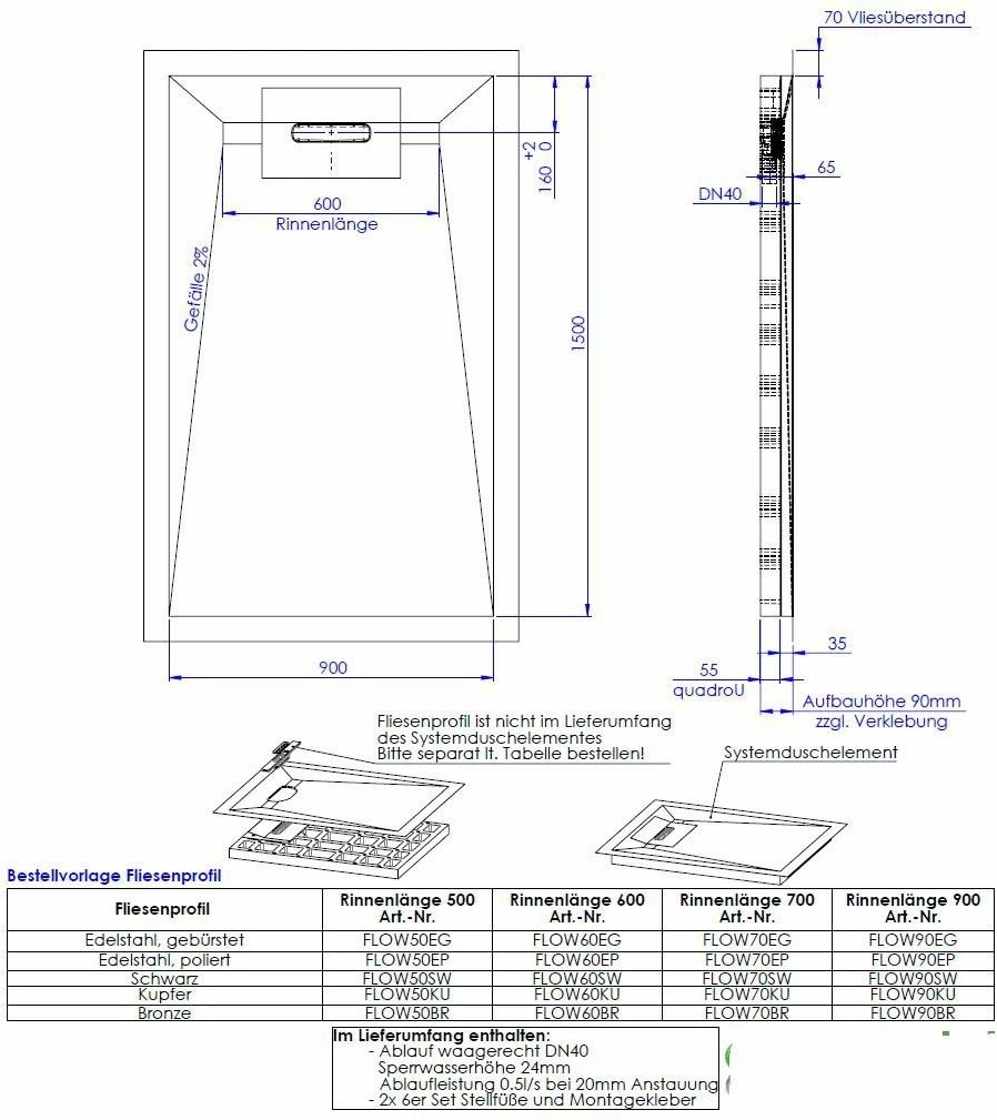 Schedel Line Flow élément De Douche LI1KF609015 90 X 150 Cm, Pente Sur Quatre Côtés 4 Schedel Line Flow élément De Douche LI1KF609015 90 X 150 Cm, Pente Sur Quatre Côtés – Image 2