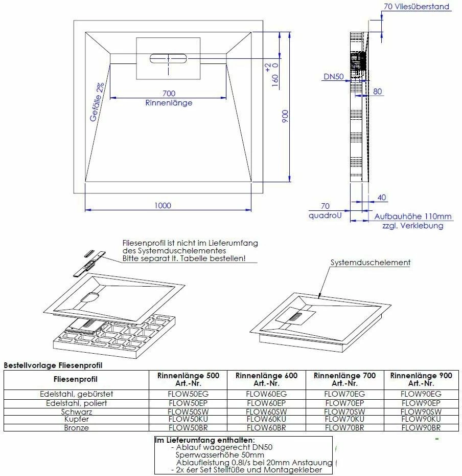 Schedel Line Flow élément De Douche LI1KF901090 100 X 90 Cm, Pente Sur Quatre Côtés 4 Schedel Line Flow élément De Douche LI1KF901090 100 X 90 Cm, Pente Sur Quatre Côtés – Image 2