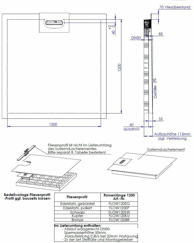 Schedel Line Flow élément De Douche LI2KF901212 120 X 120 Cm, Pente D'un Côté 4 Schedel Line Flow élément De Douche LI2KF901212 120 X 120 Cm, Pente D'un Côté – Image 2
