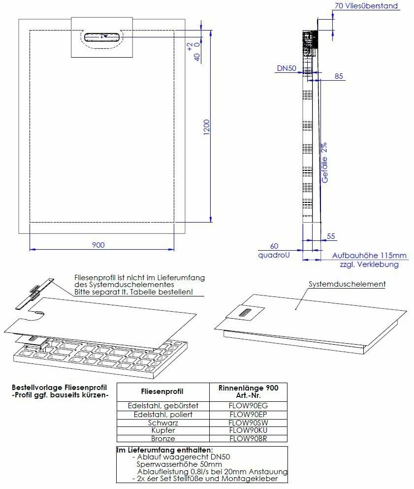 Schedel Line Flow élément De Douche LI2KF909012 90 X 120 Cm, Pente D'un Côté 4 Schedel Line Flow élément De Douche LI2KF909012 90 X 120 Cm, Pente D'un Côté – Image 2